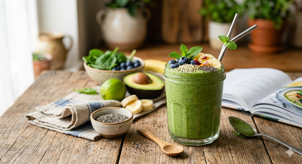 Healthy green smoothie for quick breakfast