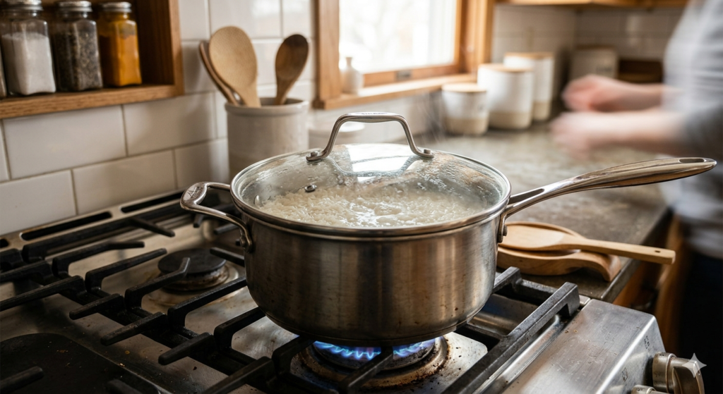 perfectly cooked white rice close up texture